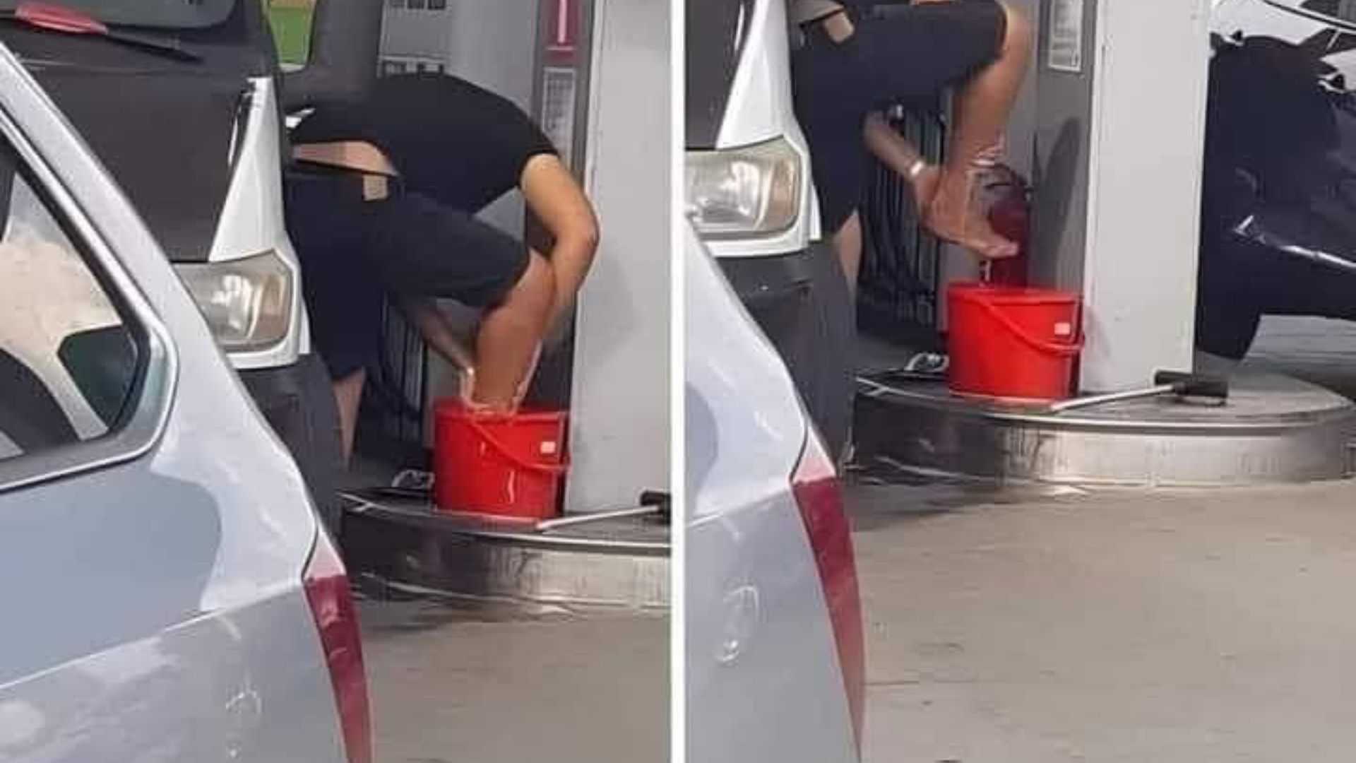 Spectacol la pompa Clujeanul spala picioarele la benzinarie