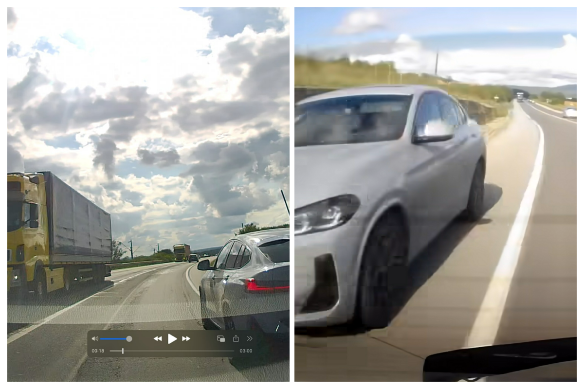 Smecher cu BMW filmati facand o manevra periculoasa