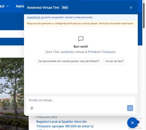 A fost lansat Timi asistentul virtual al Primariei Timisora