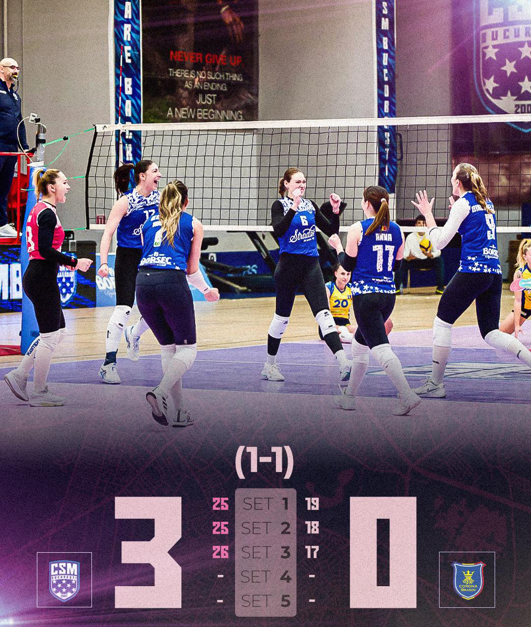 CSM Bucuresti se confrunta cu Corona Brashov si egalizeaza seria din sferturile Diviziei A1 la volei feminin