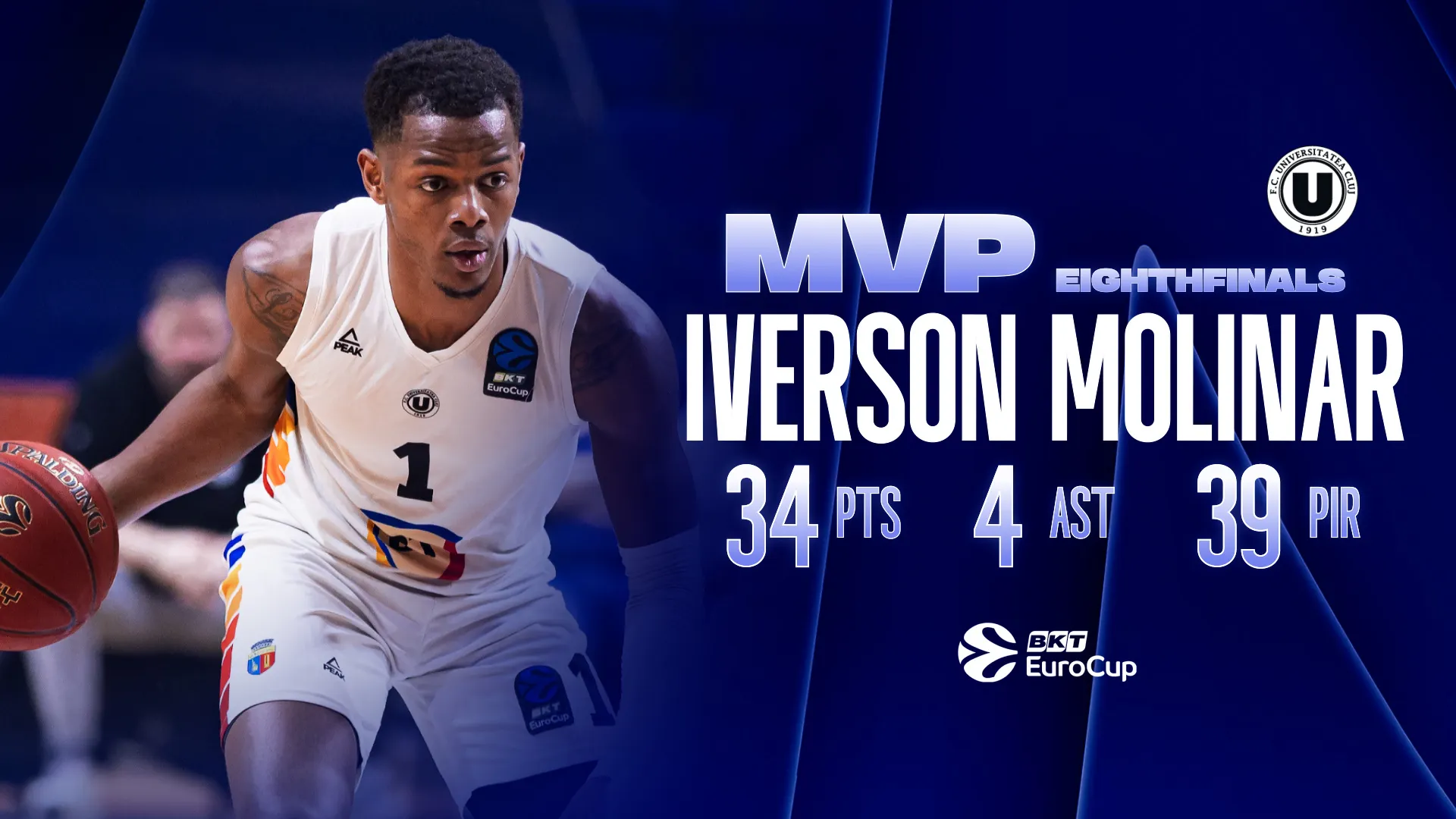 Iverson Molinar de la U BT Cluj Napoca a fost desemnat MVP al sferturilor de finala Eurocup