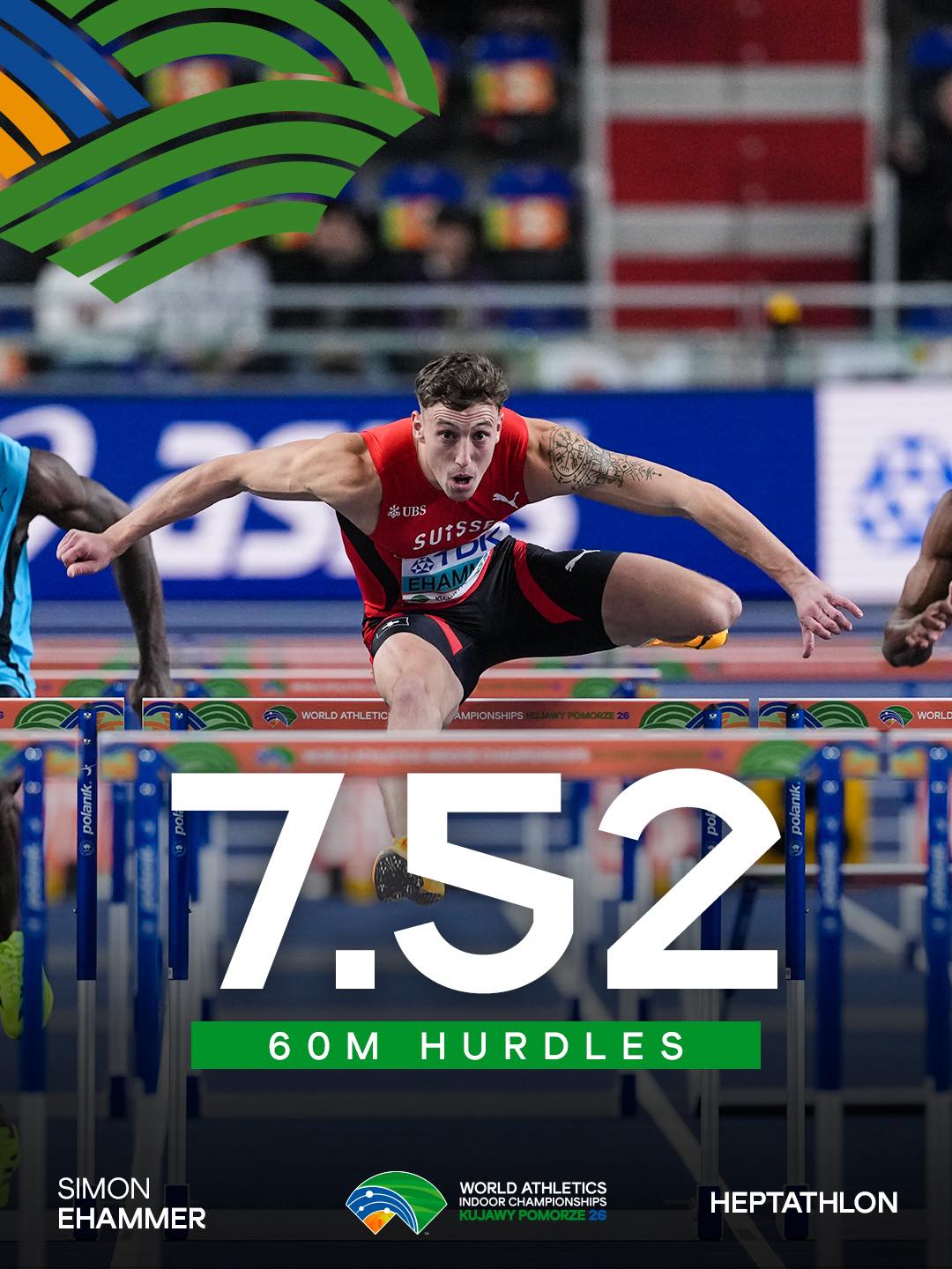 Un nou record mondial la proba de 60 m garduri in heptatlon realizat de elvetianul Simon Ehammer