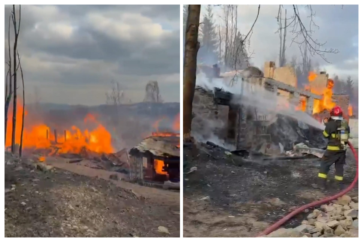 video incendiu de mari proportii in cluj flacarlele s au extins la un atelier de tamplarie distrus in totalitate interventie dificila in desfasurare