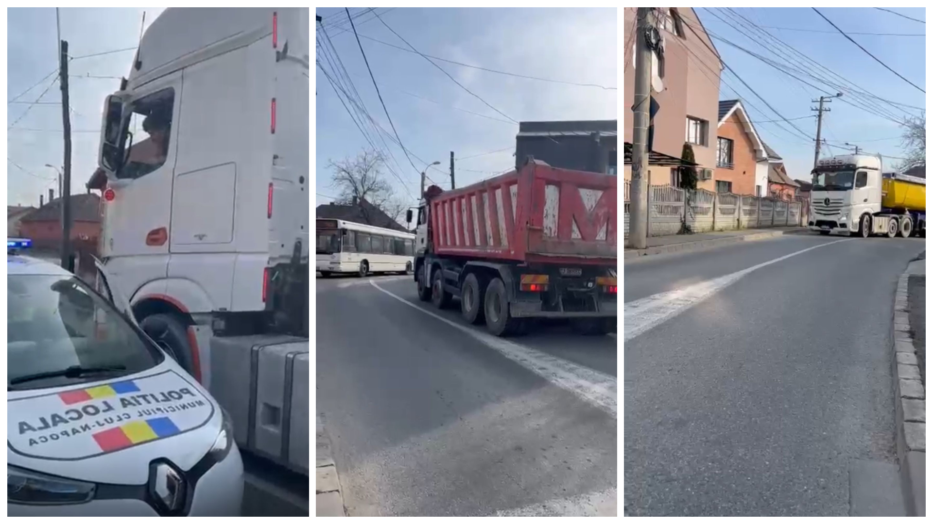 video scanalul de pe barcl 1 continua camioanele de mare tonaj incalca regulile si blocheaza circulatia pe strazile inguste iar clujenii ies din nou in strada sa protesteze