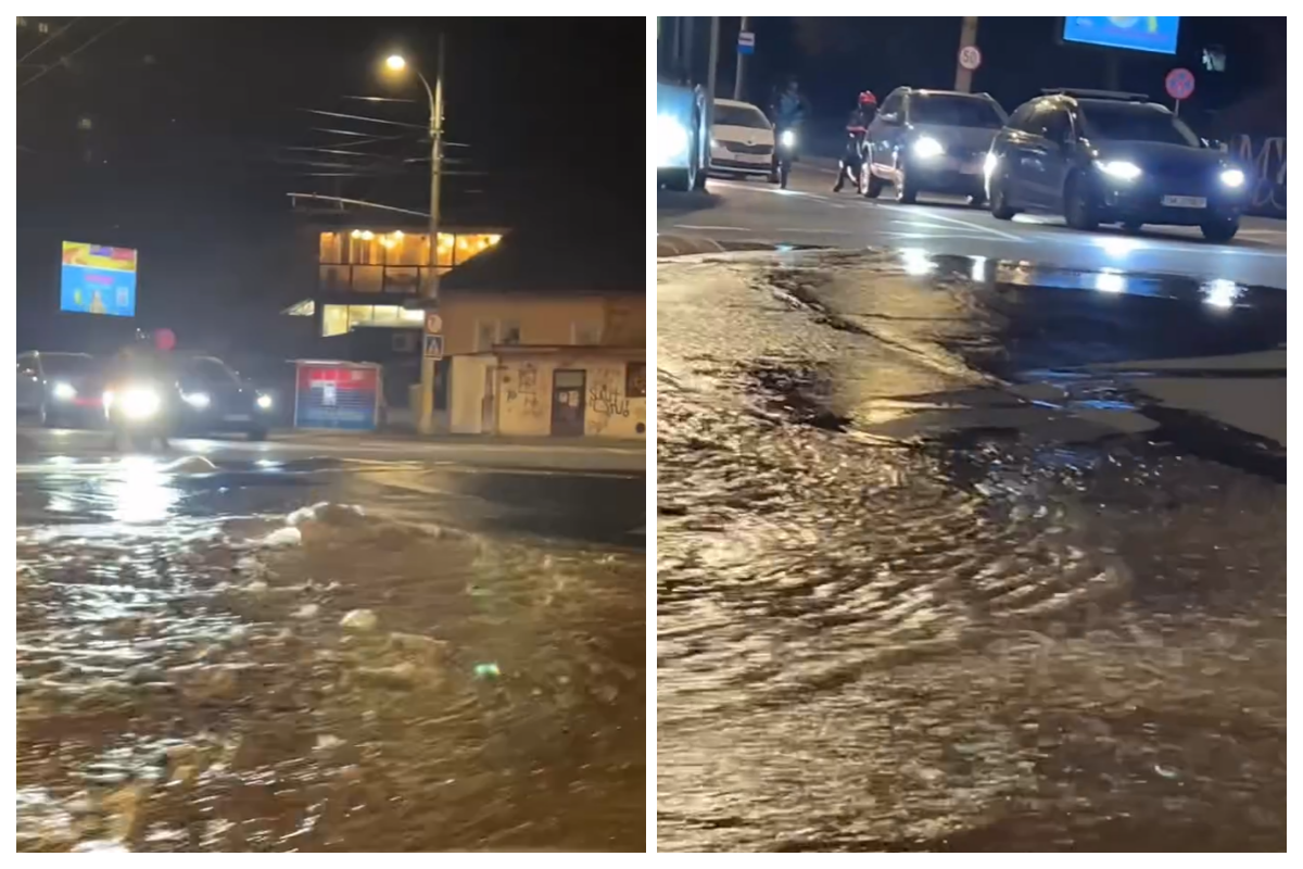 video strazi transformate in lac aseara in cluj dupa cedarea unei tevi in zona interservisan apa sa revarsat si a inundat intreaga intersectie
