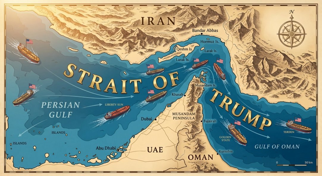 Stramtoarea Trump Presedintele SUA a facut publica o harta in care a redenumit Stramtoarea Ormuz