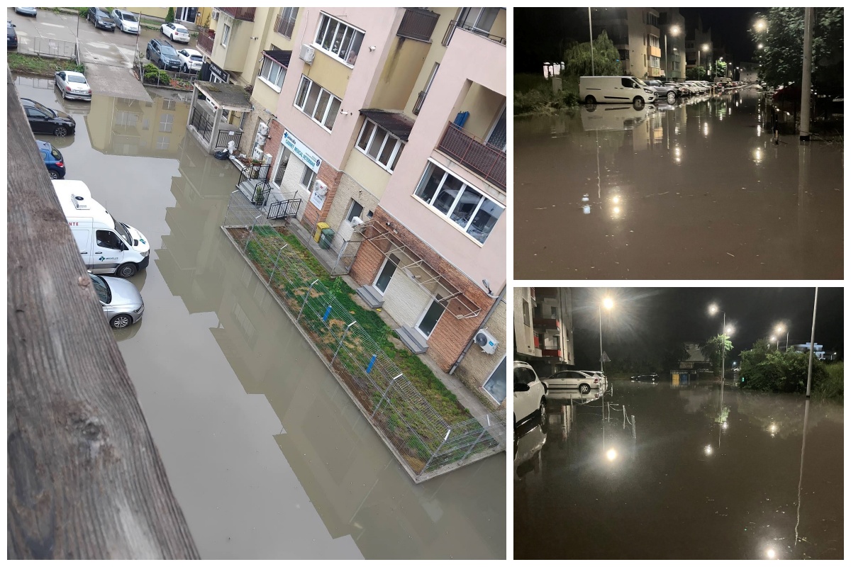 Ploaia torențială de ieri a transformat parcările blocurilor din Florești în „lac” - FOTO 2 Ploaia torentiala de ieri a transformat parcarile blocurilor din Floresti in lac FOTO