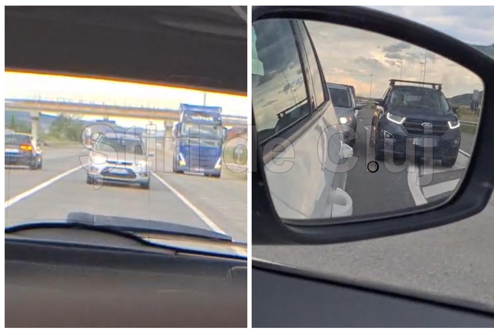 VIDEO Doi smecheri isi fac de cap pe drumul Cluj Gilau Depasesc periculos coloana pe partea dreapta Conflict si injuraturi cand nu a fost lasat sa se bage