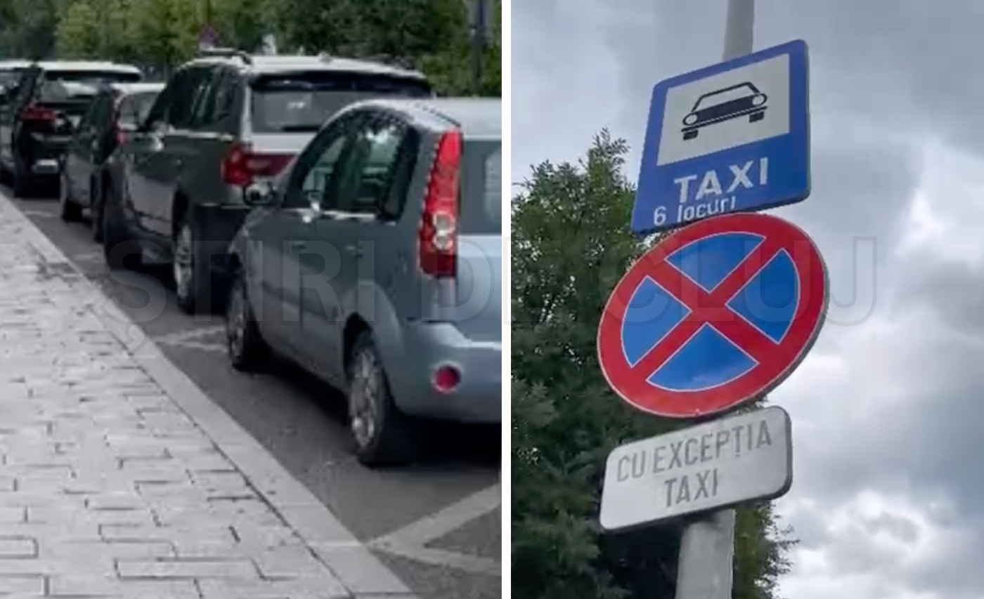 VIDEO Un stand de taxi din Cluj ocupat de autoturisme personale soferii sunt nevoiti sa astepte pe trecerea de pietoni pentru a si desfasura activitatea