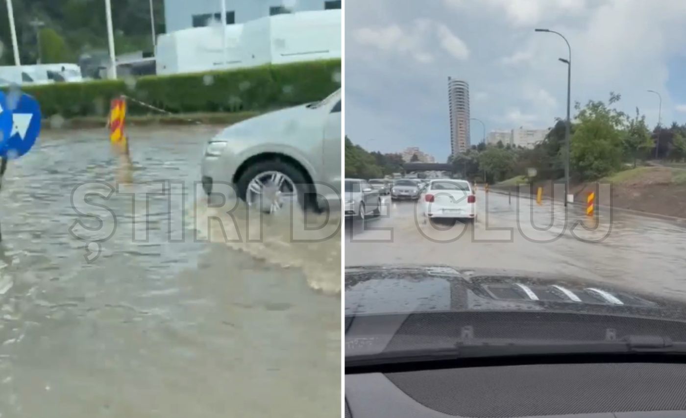 video o ploaie de 10 minute a transformat intrarea in cluj intr un lac soferii au circulat cu masinile ca si cum ar fi pe apa