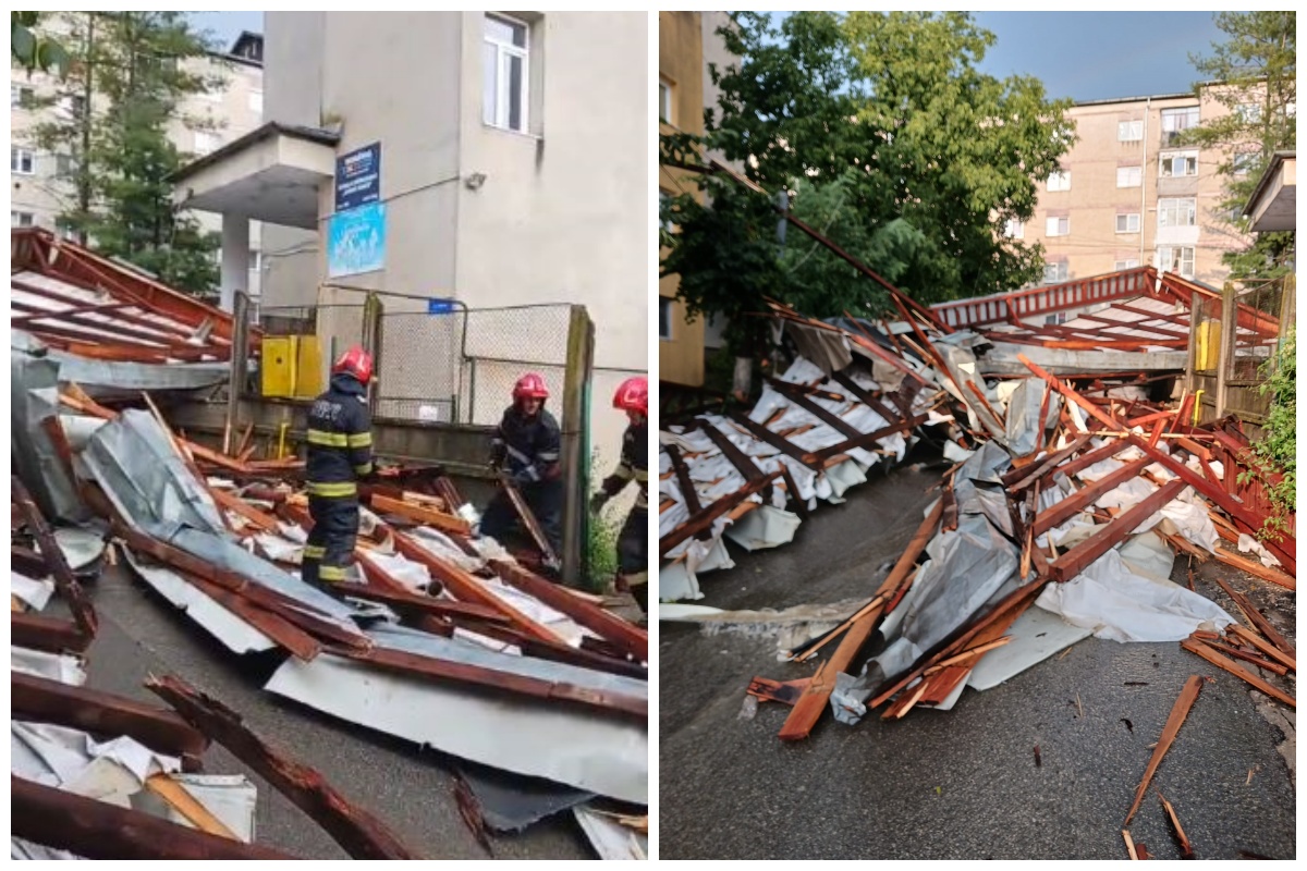 VIDEO: Furtuna a causat daune în Cluj! Acoperișul unui bloc din Dej s-a prăbușit peste mașinile parcate în apropiere. 3 video furtuna a causat daune in cluj acoperisul unui bloc din dej s a prabusit peste masinile parcate in apropiere